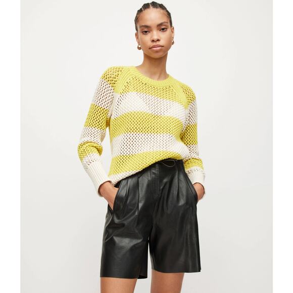 ALLSAINTS Sweaters - AllSaints Lou Mesh Womens Sweater Size S Striped Yellow White Open Knit Preppy